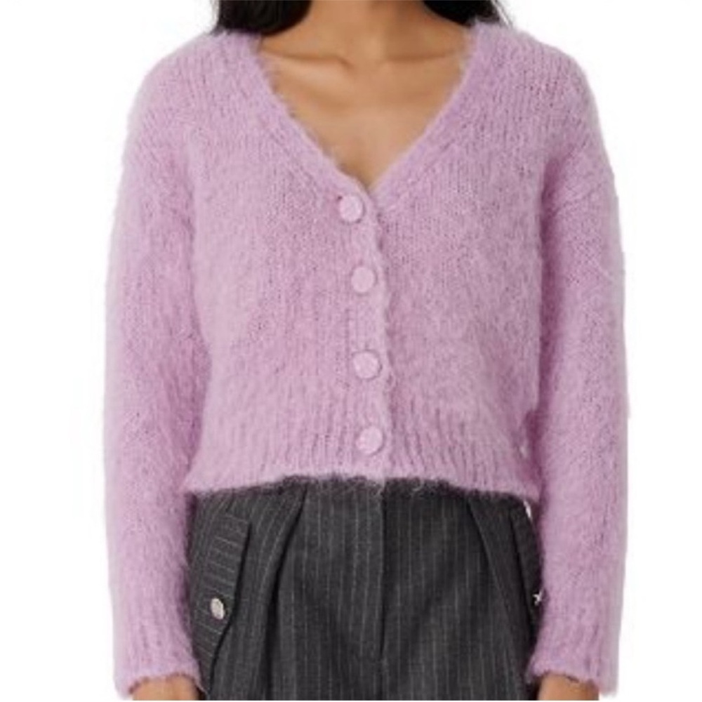 Maje Italian Made Lilac Mohair Fuzzy Cardigan - Lilac Violet - 1